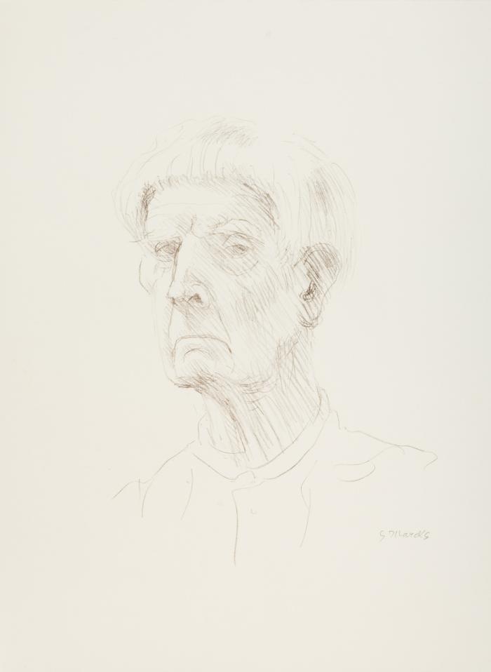 Selbstbildnis (nach links) II 1969 / Maria Marcks mit aufgestütztem Kopf / Selbstbildnis von vorn 1971 / Selbstbildnis im Spiegel 1972 (beidseitig) / Liebespaar 1973 / Japanische Geigerin