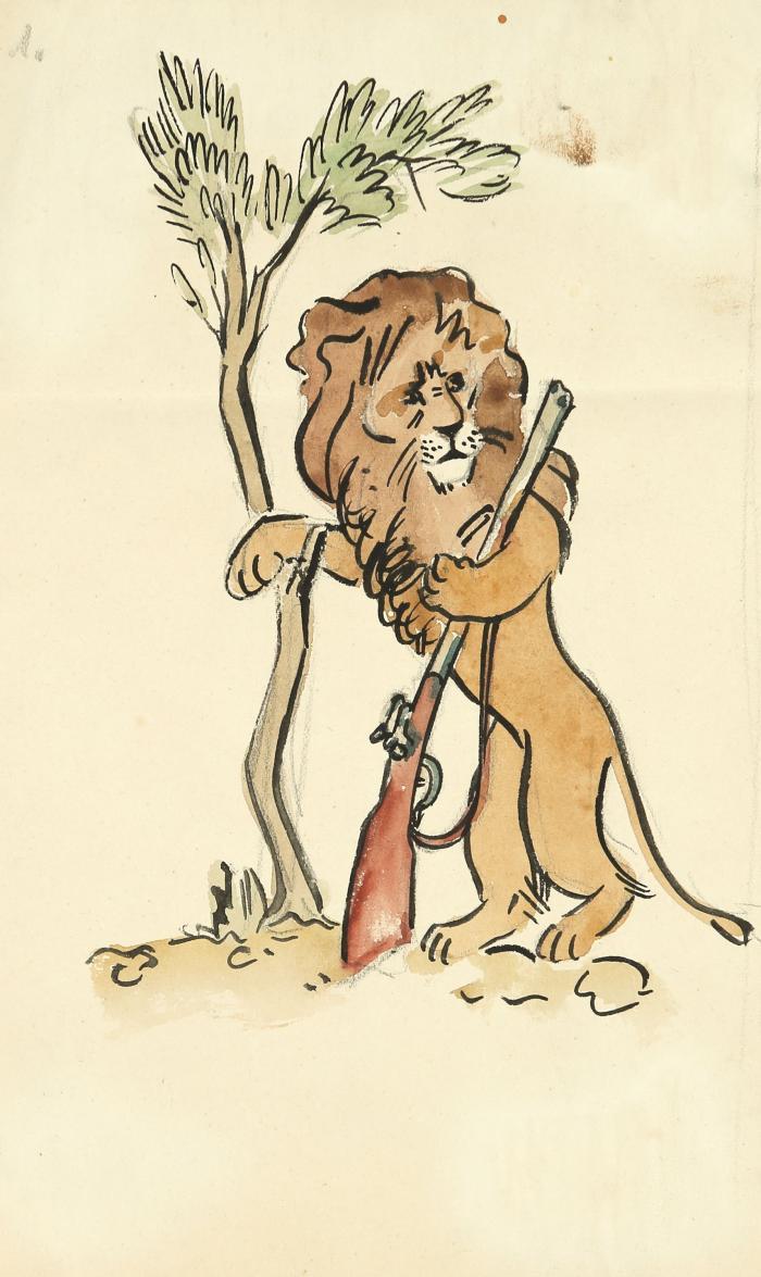 Unikatbuch. - Der verkehrte Zoo. Aquarelliertes Bilderbuch mit beiliegendem Typoskript mit humoristischen sechszeiligen Versen.