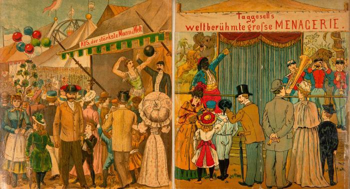 Wir fahren auf die Messe! (Deckeltitel). Leipzig: F. A. Berger und Dresden: R. Bürger's Nachf. F. Inderau o. J.  (um 1875).