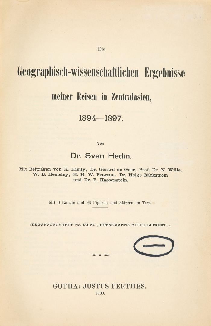 Hedin, Sven: Die geographisch-wissenschaftlichen Ergebnisse meiner Reisen in Zentralasien, 1894-1897. 8 Bde.