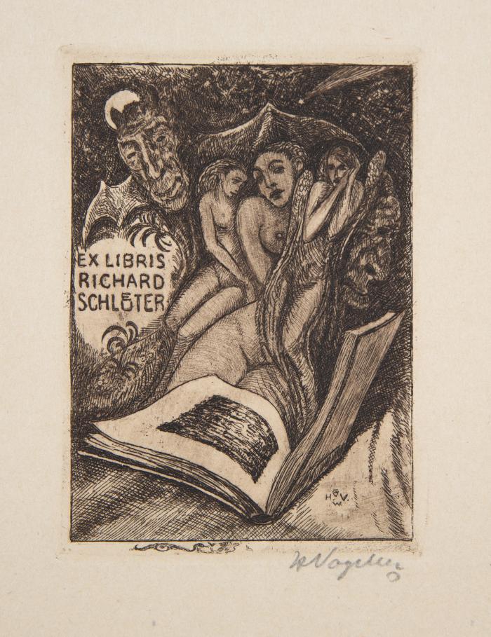 Sammlung Exlibris: Martha Vogeler 1906 / Hugo Erfurth 1911 / Rena Fränkel 1912 (2x) / Richard Schlüter I 1919 / Richard Schlüter II 1919 / Paul H. Schulthes 1922