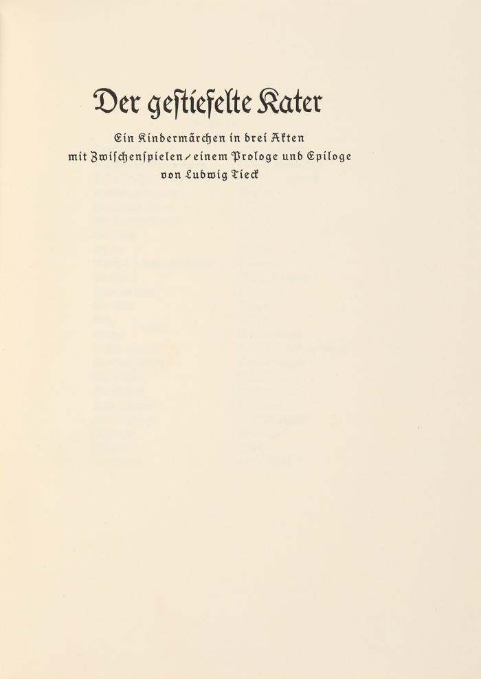 RUPPRECHT-PRESSE
LUDWIG TIECK: Der gestiefelte Kater. Ein Kindermärchen in drei Akten mit Zwischenspielen / einem Prologe und Epiloge.