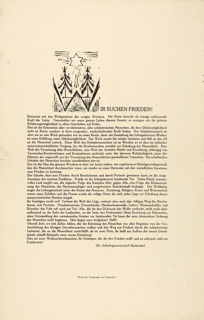 HEINRICH VOGELER
2 Einblattdrucke der Handpresse des Barkenhofs.