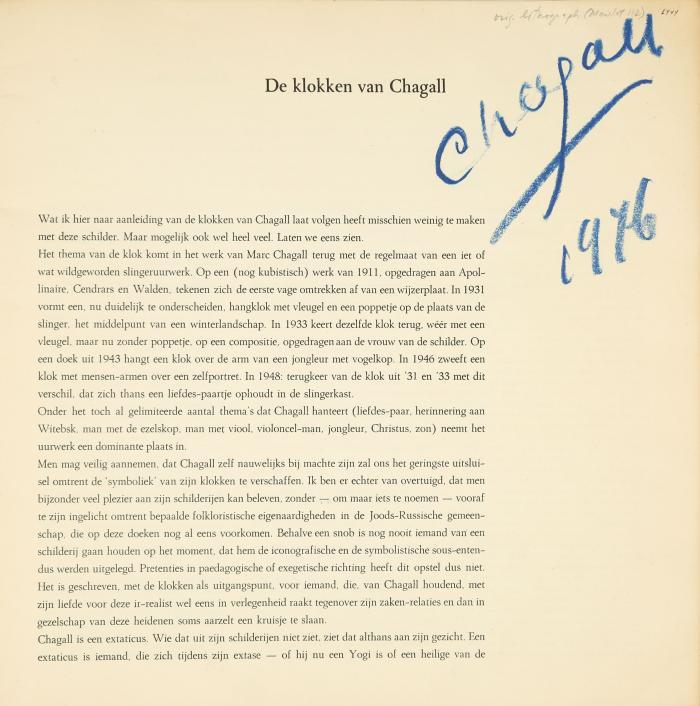 MARC CHAGALL
BERNARD MAJORICK: De klokken van Chagall.