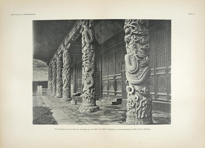 Die Baukunst und religiöse Kultur der Chinesen. Einzeldarstellungen auf Grund eigener Aufnahmen während dreijähriger Reisen in China. 3 Bde. (mehr nicht erschienen). Berlin: Reimer 1911-14 (Bde. I und II); Berlin und Leipzig: De Gruyter 1931 (Bd. III/1).