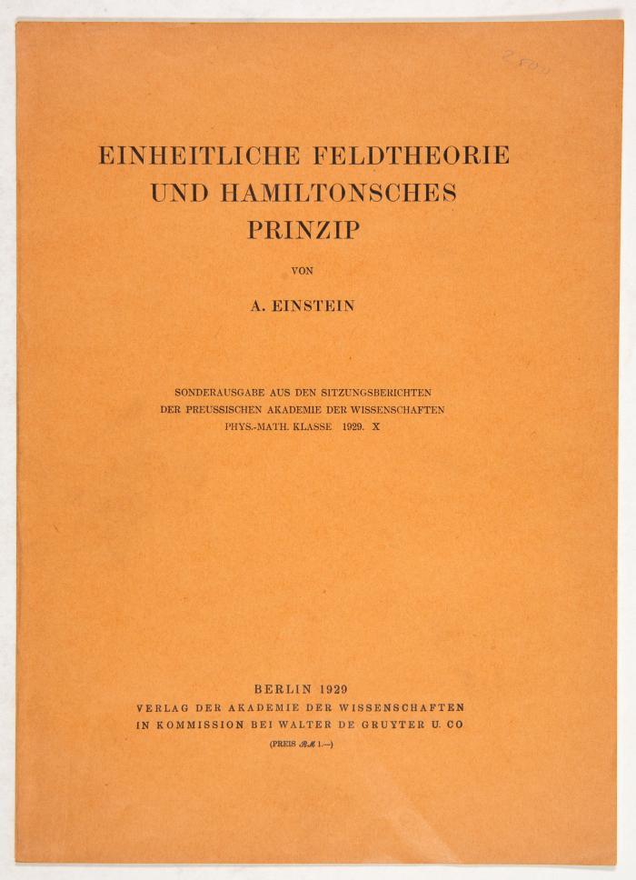 Einstein, Albert. 4 Sonderdrucke in 4 Heften. OrBroschur.