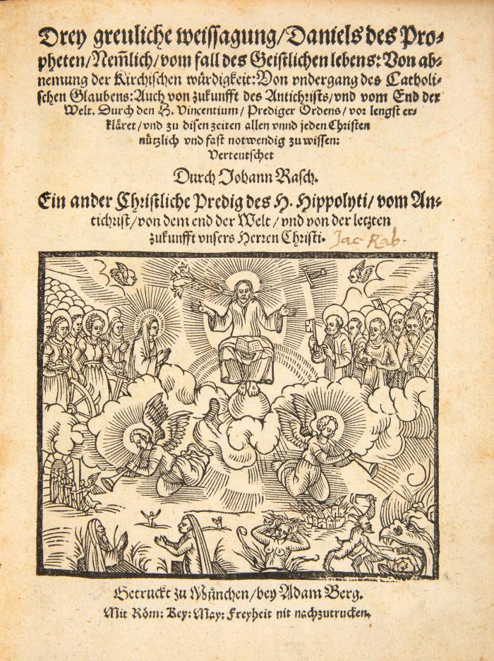Drey greuliche weissagung, Daniels des Propheten. Verteutschet durch Johann Rasch.