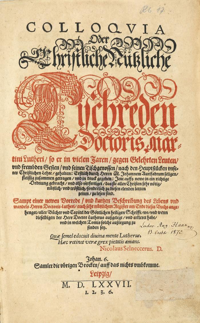 Colloquia oder christliche nützliche Tischreden.