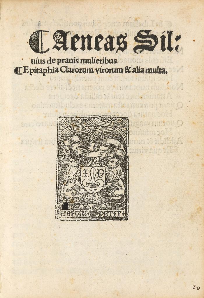 Pius II. (Aeneas Sylvius Piccolomini): De pravis mulieribus. Epitaphia clarorum virorum & alia multa.