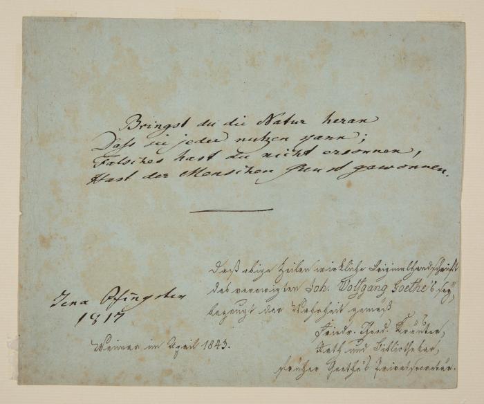 GOETHE, JOHANN WOLFGANG VON (1749 Frankfurt am Main - 1832 Weimar)
Dichter und Staatsmann. Schlüsselgestalt der Weimarer Klassik.