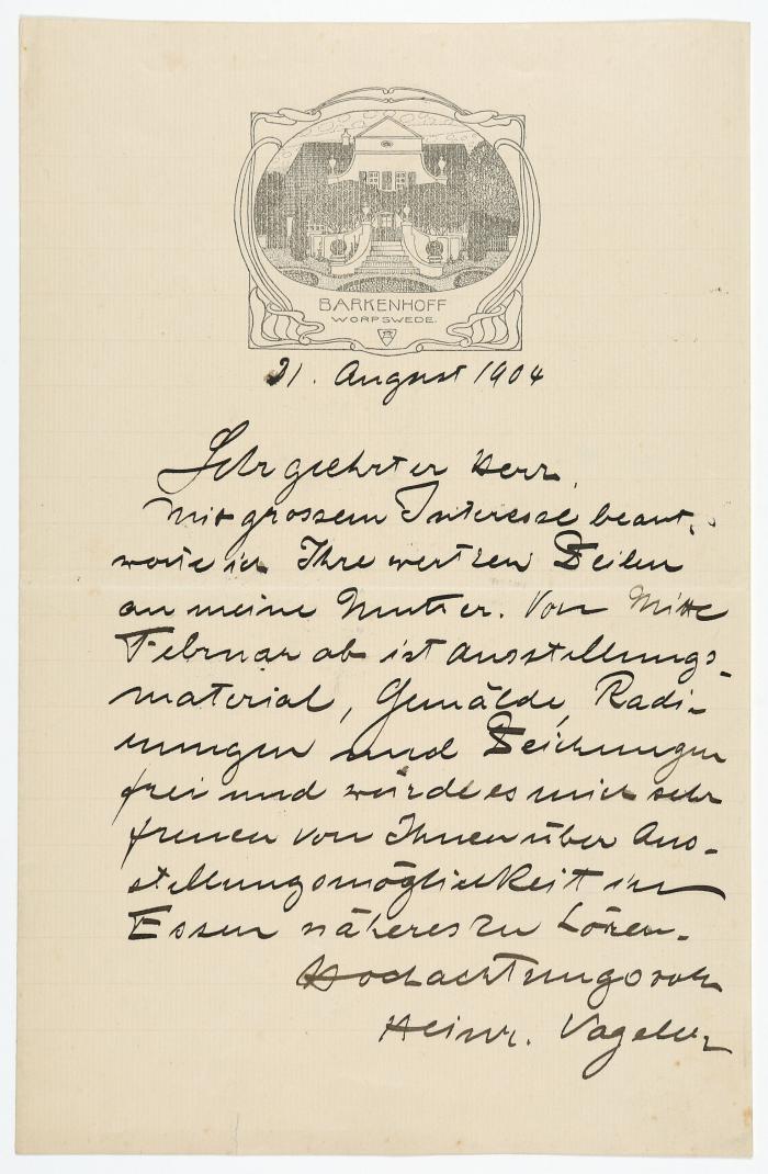 VOGELER, HEINRICH (1872 Bremen – 1942 Kolchos Budjonny bei Kornejewka, Kasachische SSR)
Maler und Graphiker