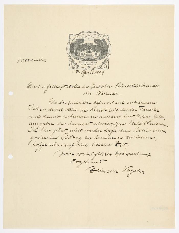 VOGELER, HEINRICH (1872 Bremen – 1942 Kolchos Budjonny bei Kornejewka, Kasachische SSR)
Maler und Graphiker