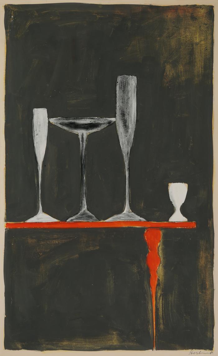 Ohne Titel (Gläser mit rotem Tisch)