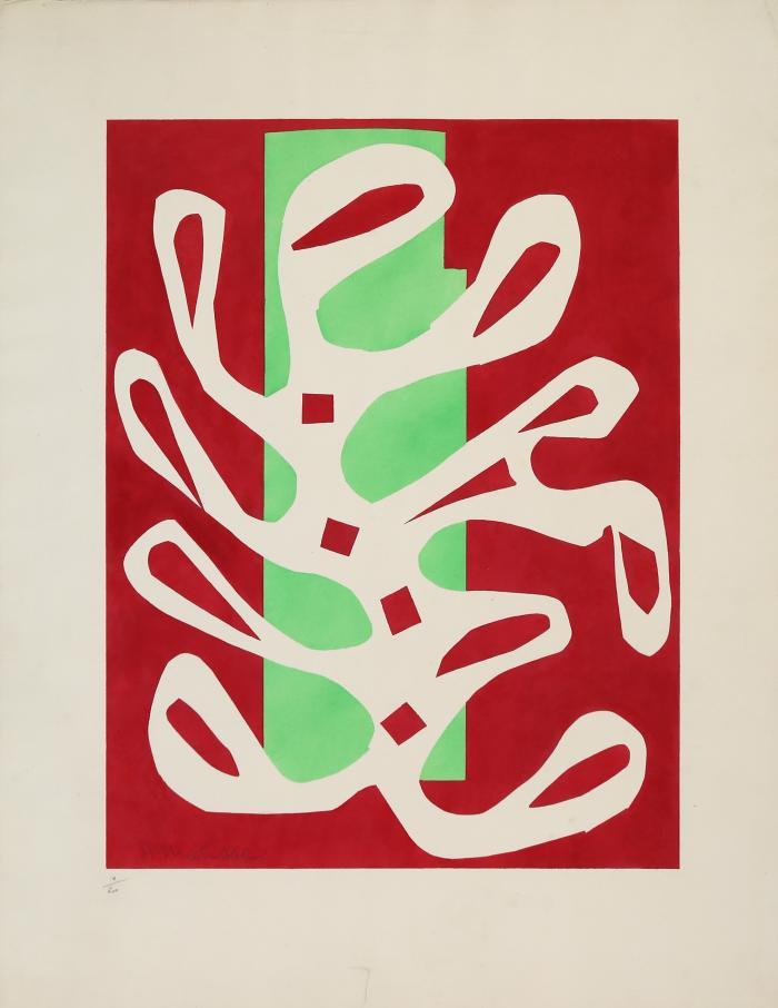 Algue blanche sur fond rouge et vert,