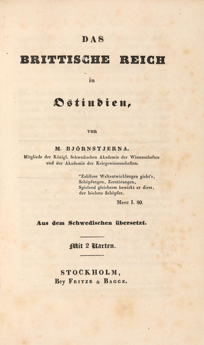 Das Britische Reich in Ostindien. Aus dem Schwedischen übersetzt.