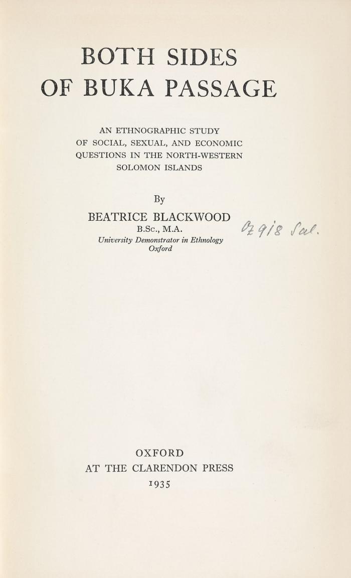 Both sides of Buka passage an ethnographic study of social, sexual, and economic questions in the north-western Solomon Islands.