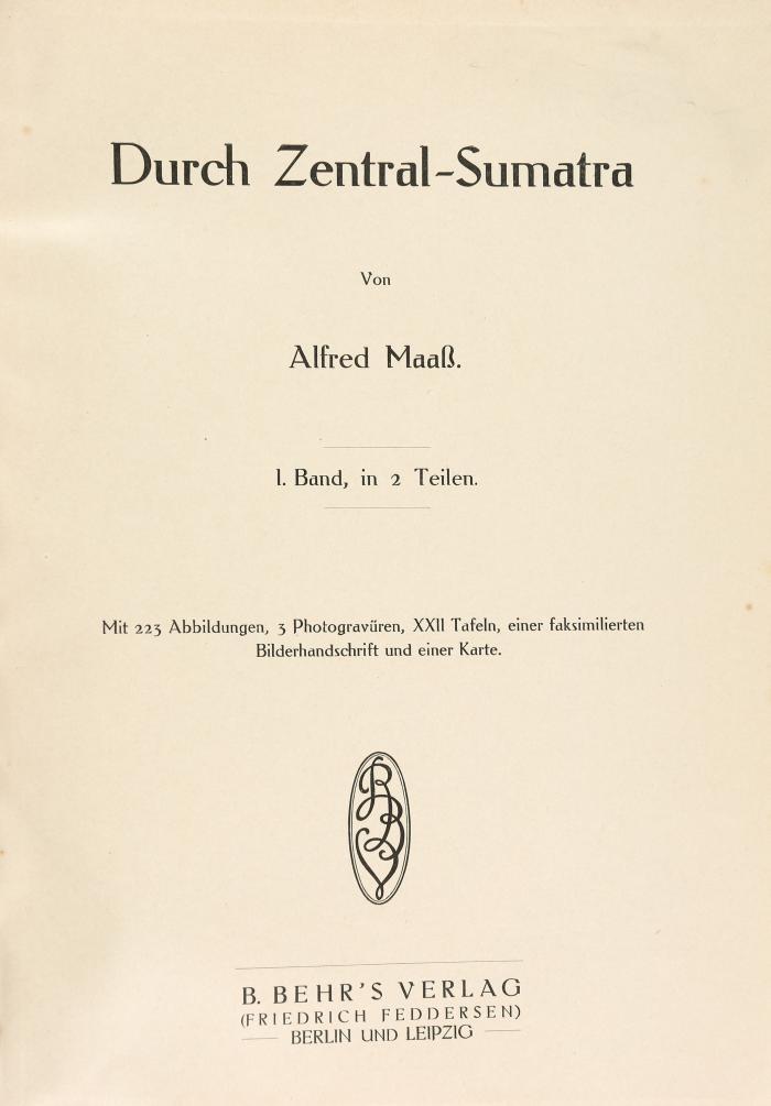 Durch Zentral-Sumatra. 2 Bde.