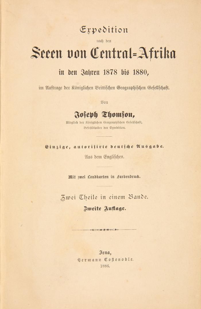 Expedition nach den Seeen von Central-Afrika in den Jahren 1878 bis 1880, im Auftrage der Königlichen Brittischen Geographischen Gesellschaft. Zweite Auflage. 2 Tle. in 1 Bd.