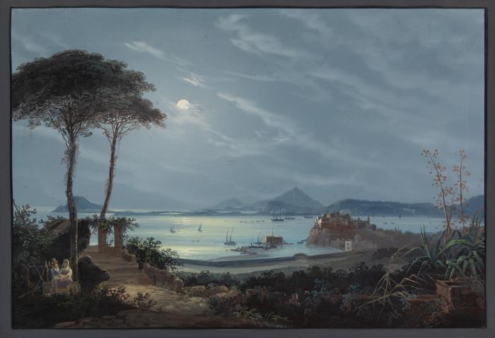 Neapel. – Ansicht vom Golf von Neapel bei Nacht, von Ischia gesehen.