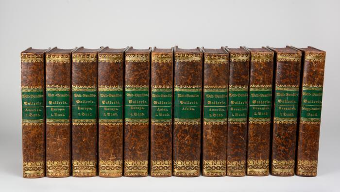 Mebold, Carl August (Übers.): Welt-Gemälde-Gallerie oder Geschichte und Beschreibung aller Länder und Völker, ihrer Religionen, Sitten, Gebräuche, u. s. w. 11 Bde. und 1 Supplementband.