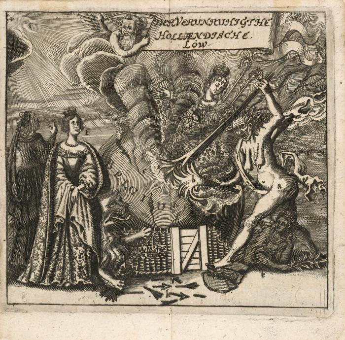 (Grybius, Johannes): Der verunruhigte Holländische Löw, worinnen der völlige Verlauf aller merckwürdigen Begebenheiten, so, in diesem annoch wehrendem Holländischen Krieg, vom Jahr Christi 1671. biß dem letzten Monatstag Nov. 1672. sich, von Tag zu Tag, begeben und zugetragen, eigentlich beschrieben wird. Aus dem Niederländischen von A. v. Fridleben (= J. C. Beer). Teil 1 (von ?).