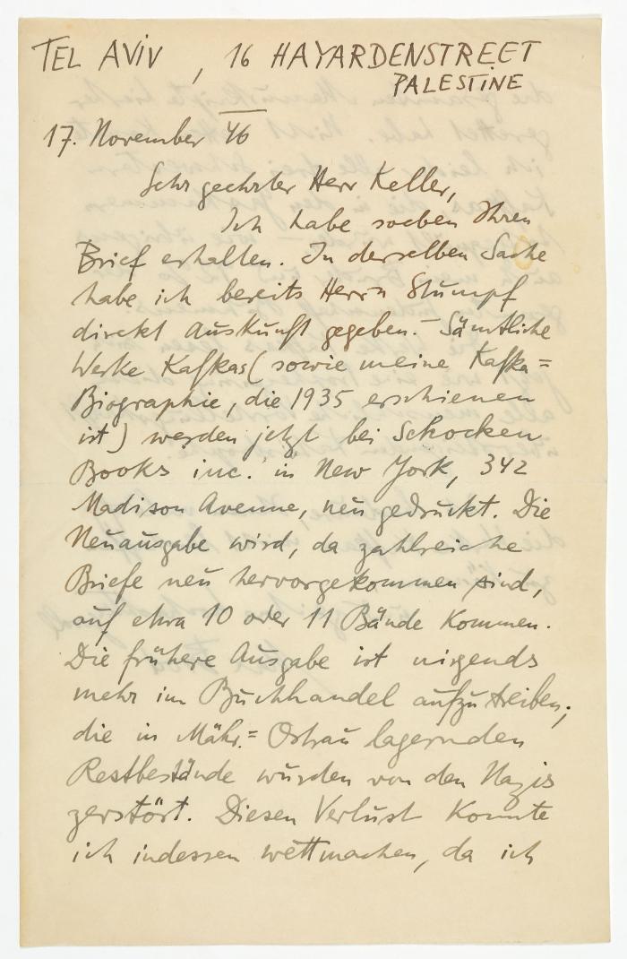 MAX BROD (1884 Prag – 1968 Tel Aviv)
Schriftsteller