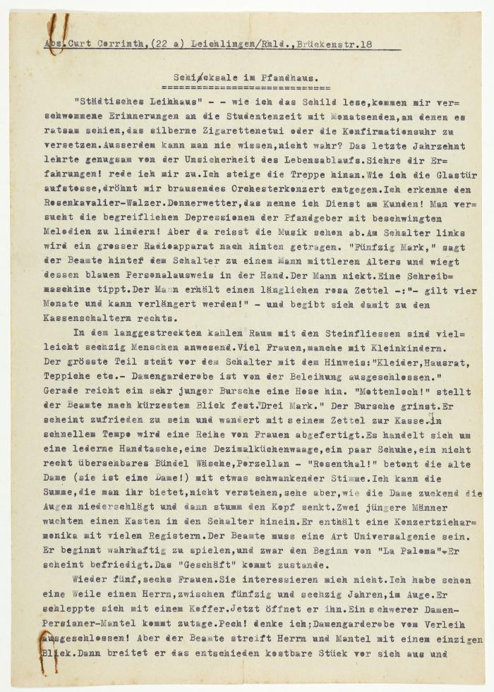 Curt Corrinth. Teilnachlass mit Typoskripten, Briefen, Fotos, Dokumenten und gedruckten Ausgaben.
