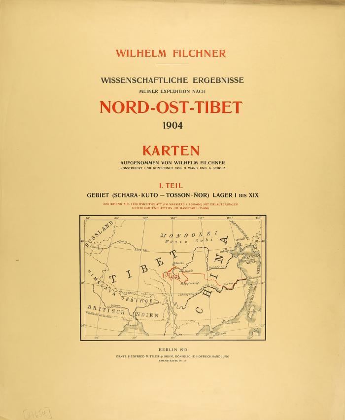 Wissenschaftliche Ergebnisse meiner Expedition nach Nord-Ost-Tibet 1904. Karten. Teile I-IV. Berlin: Mittler 1913. / Wissenschaftliche Ergebnisse meiner Expedition nach China 1904. Karten. I. Teil (von II). Han-Kiang (Han-K’Óu-Hing An-Fu). Berlin: Mittler 1910.