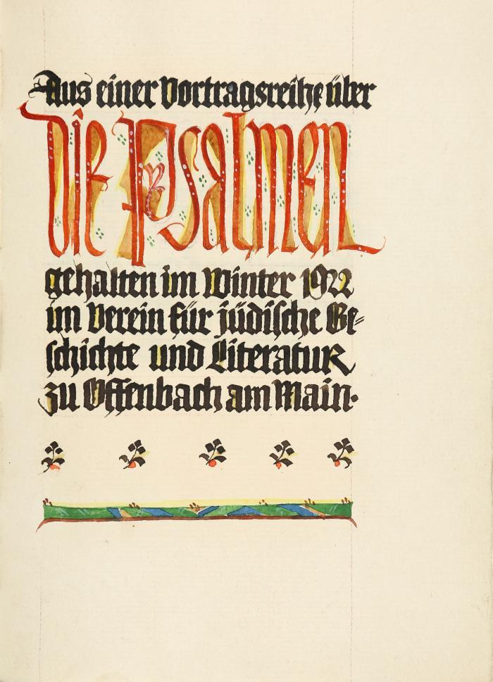 (Heinrichsen, Friedrich): Aus einer Vortragsreihe über die Psalmen. Kalligraphierte deutsche Handschrift auf Papier. Passau im Juni 1923.